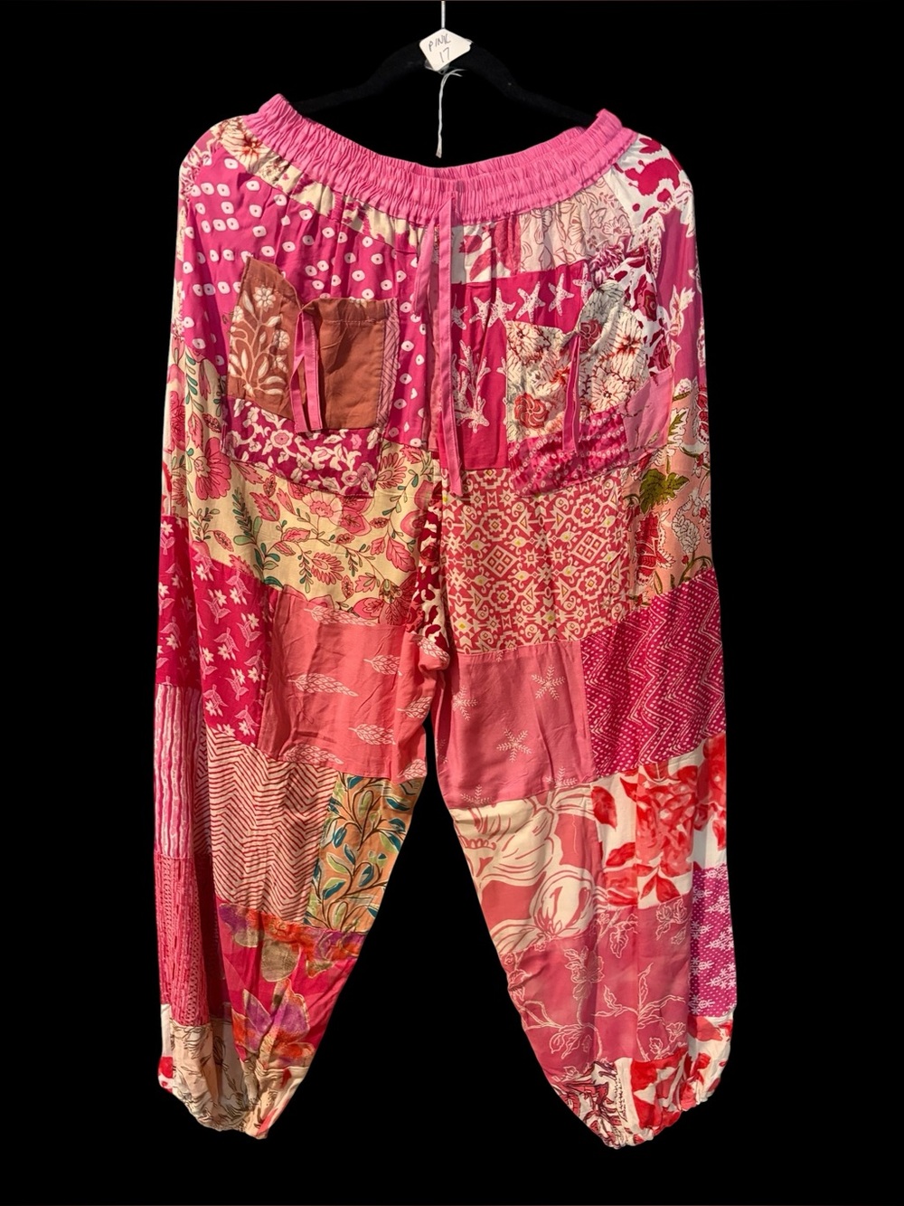 Pink #18 NWT 100% rayon patchwork jogger bottom pants